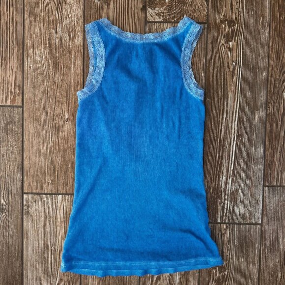 Vintage Y2K Babydoll Lace Trim‎ Cotton Ribbed Tank Top Women M Gloria Vanderbilt - Picture 3 of 7